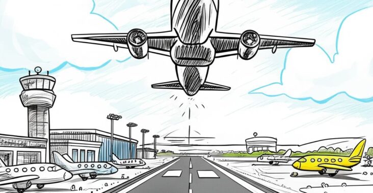 A plane taking off from a runway